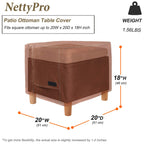 Nettypro Waterproof Ottoman Cover Square 20 X 20 Inch Outdoor Patio Furniture Ottoman Table Cover, Brown