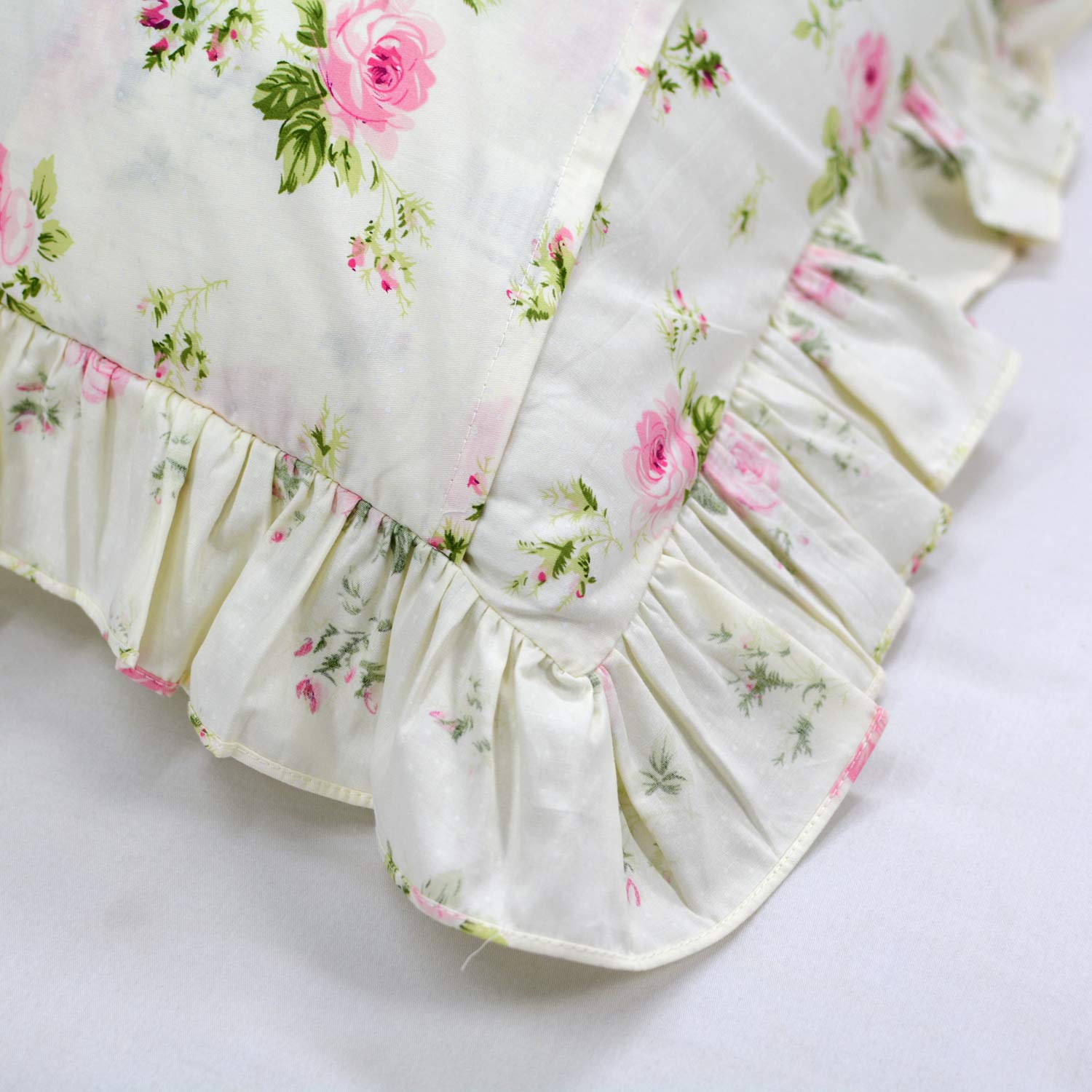 Fadfay Farmhouse Style Pillowcases Pink Rosetta Printed Gold With Green Plaid Elegant Country Style 100% Cotton Vintage Lace Ruf