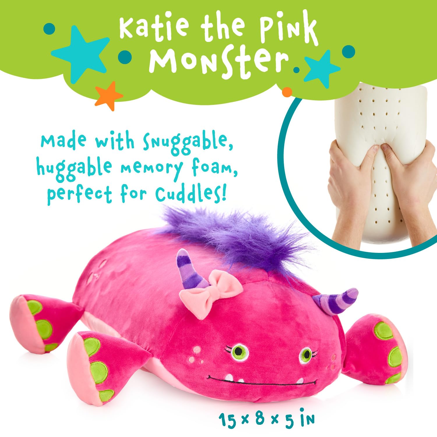 Memory Mates Katie The Pink Monster Memory Foam Pillow Plush,15    Stuffed Animal