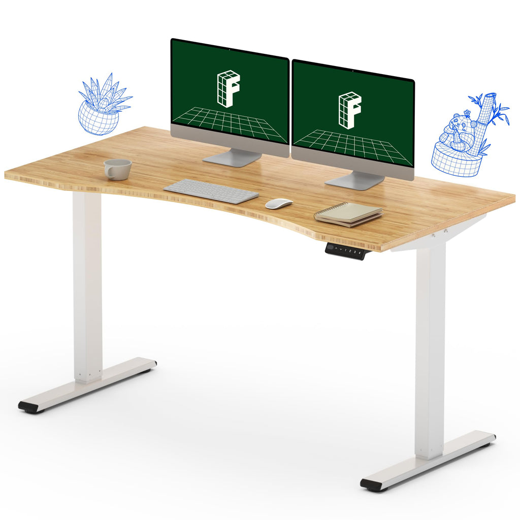 Flexispot En1 Bamboo Standing Desk 55 X 28 Inches Whole-Piece Curved Natural Bamboo Desktop Ergonomic Electric Sit Stand Up Desk Memory Controller(White Frame + 55' Bamboo Top, 2 Packages