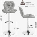 Yaheetech Grey Bar Stools Set Of 2, Pu Leather Bar Chairs With Backrest, Height Adjustable Swivel Island Stools For Bar, Kitchen Counter, Light Grey
