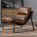 LukeAlon Modern PU Leather Accent Armchair, Upholstered Soft Living Room Chair with Black Metal Frame Thickened Cushion Single S