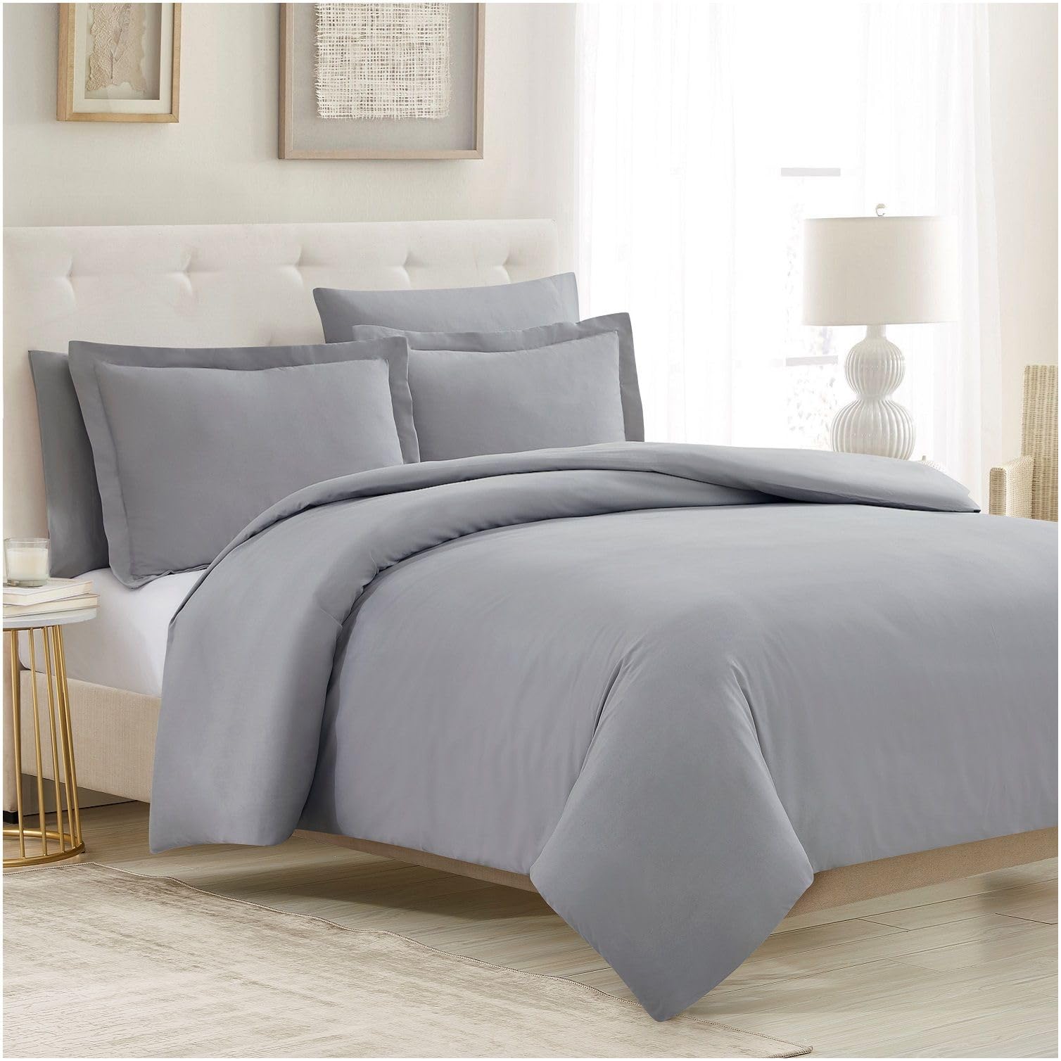 Mellanni Duvet Cover Set - 3 Pc Iconic Collection Bedding Set - Hotel Luxury, Extra Soft & Cooling - Microfiber - Button Closure And Corner Ties (Twin, Light Gray)