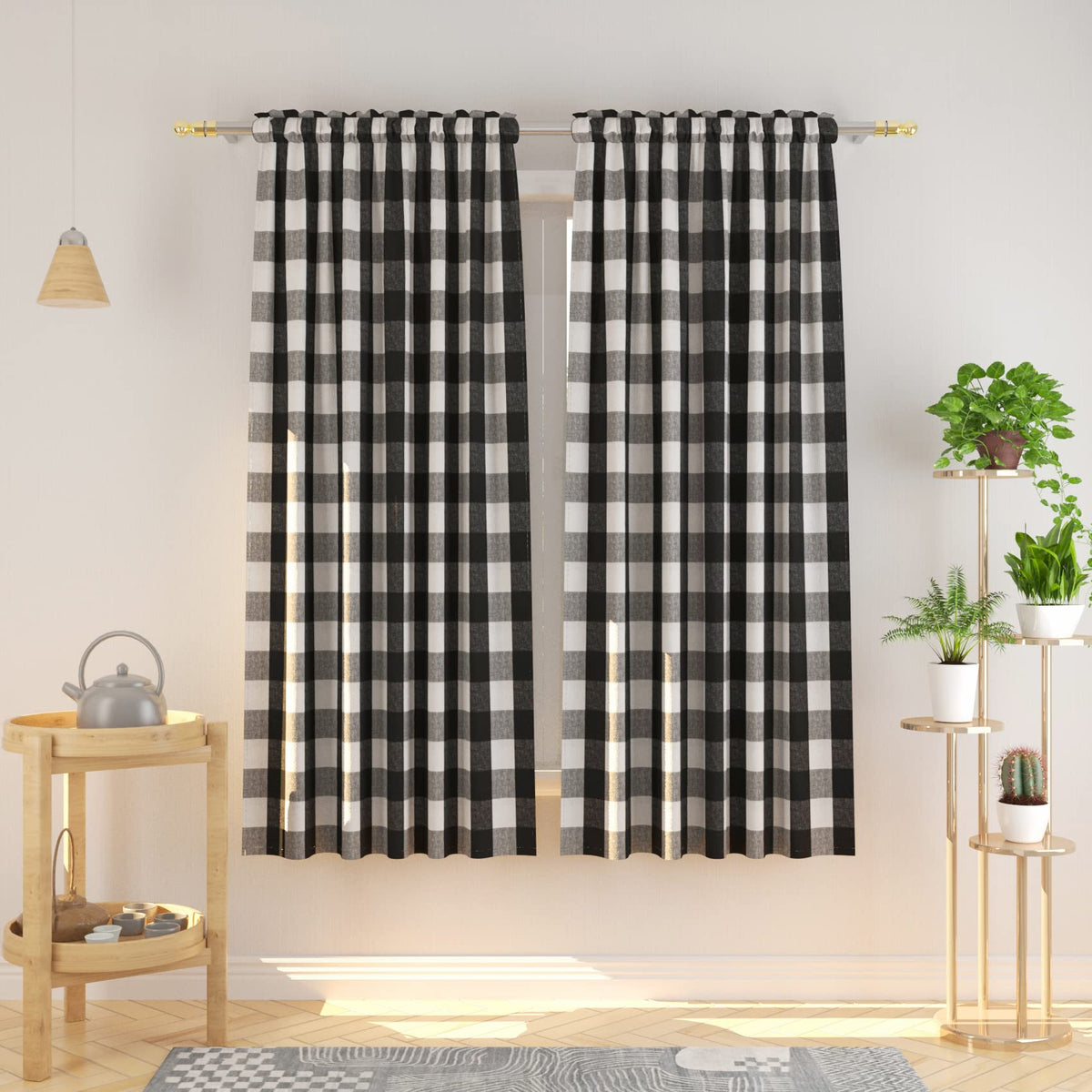 Natus Weaver Buffalo Check Curtains 72 Inches Long Cotton Basement Black And White Gingham Plaid Kitchen Window Curtain Living R