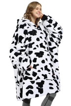 Catalonia Cow Print Oversized Hoodie Blanket Sweatshirt, Comfortable Sherpa Lounging Pullover for Adults Men Women Teenagers Wif