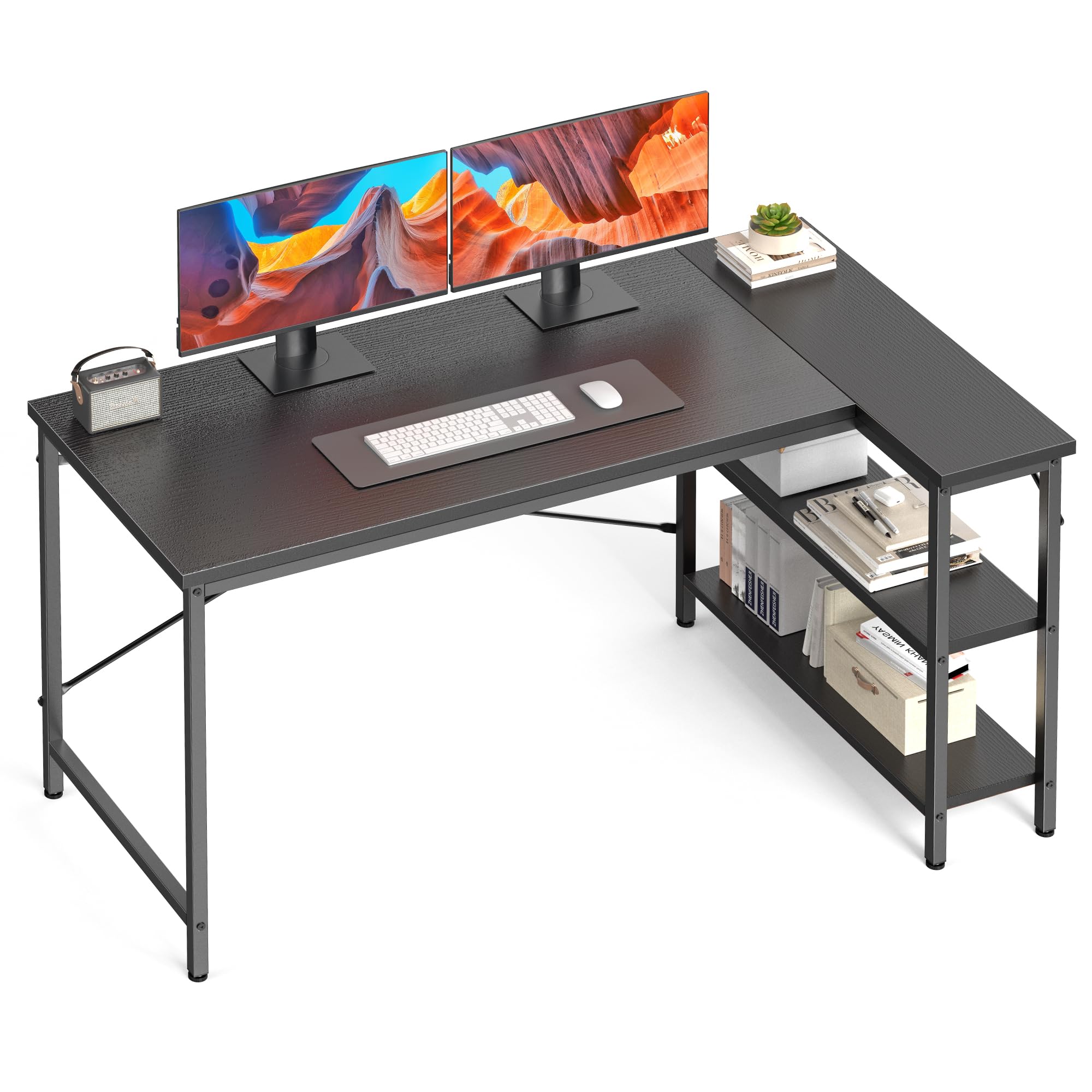 DUMOS 47 L Shaped Corner Computer Desk, PC Gaming Table with Reversible Storage Shelves, Home Office Furniture for Writing Worki