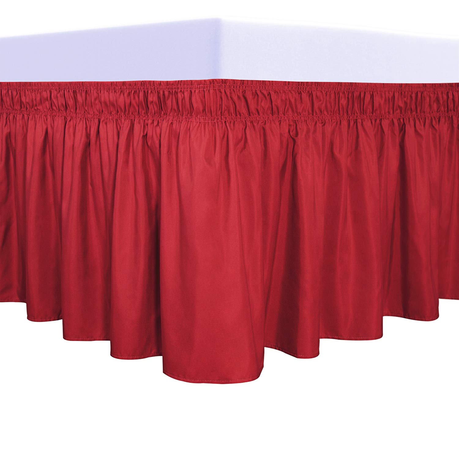 Purefit Wrap Around Ruffled Bed Skirt With Adjustable Elastic Belt - 18 Inch Drop Easy To Put On, Wrinkle Free Bedskirt Dust Ruffles, Bed Frame Cover For Twin,Twin Xl And Full Size Beds, Red