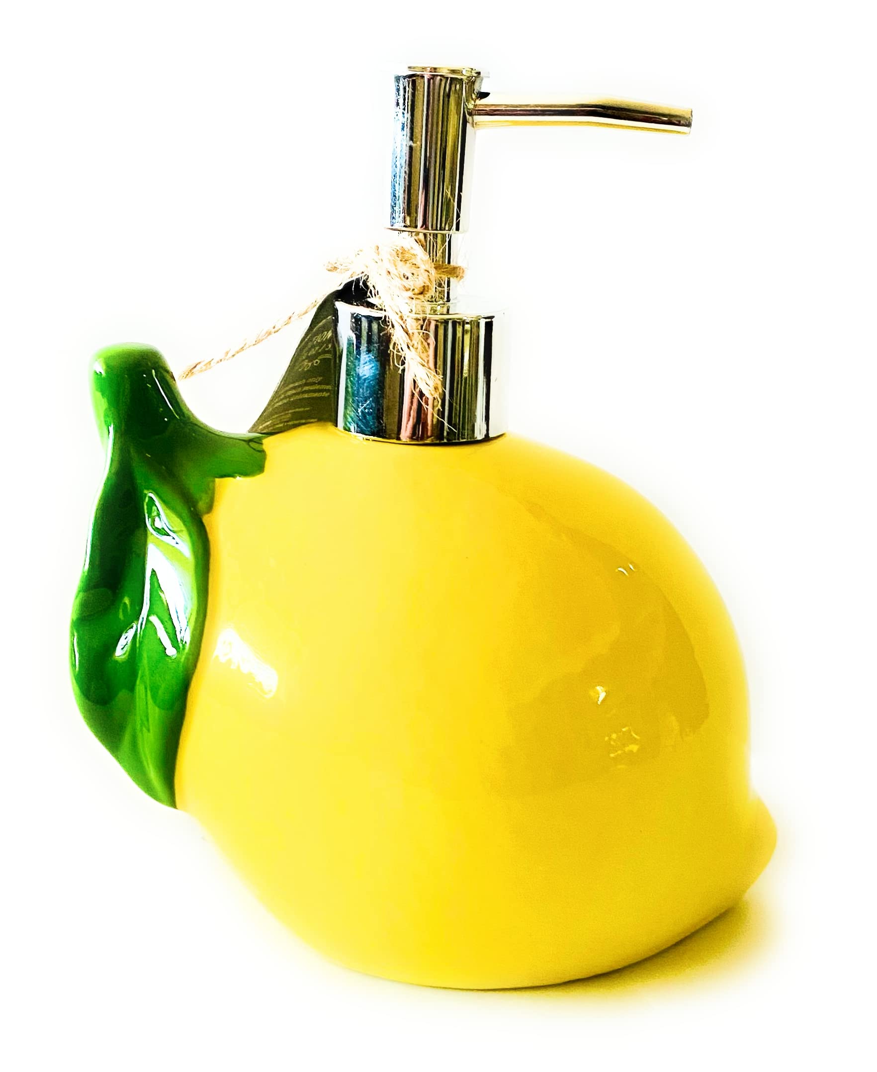 Home Essentials Ceramic Lemon Shaped Soap Dispenser- Lotion Dispenser for Kitchen or Bathroom Countertops
