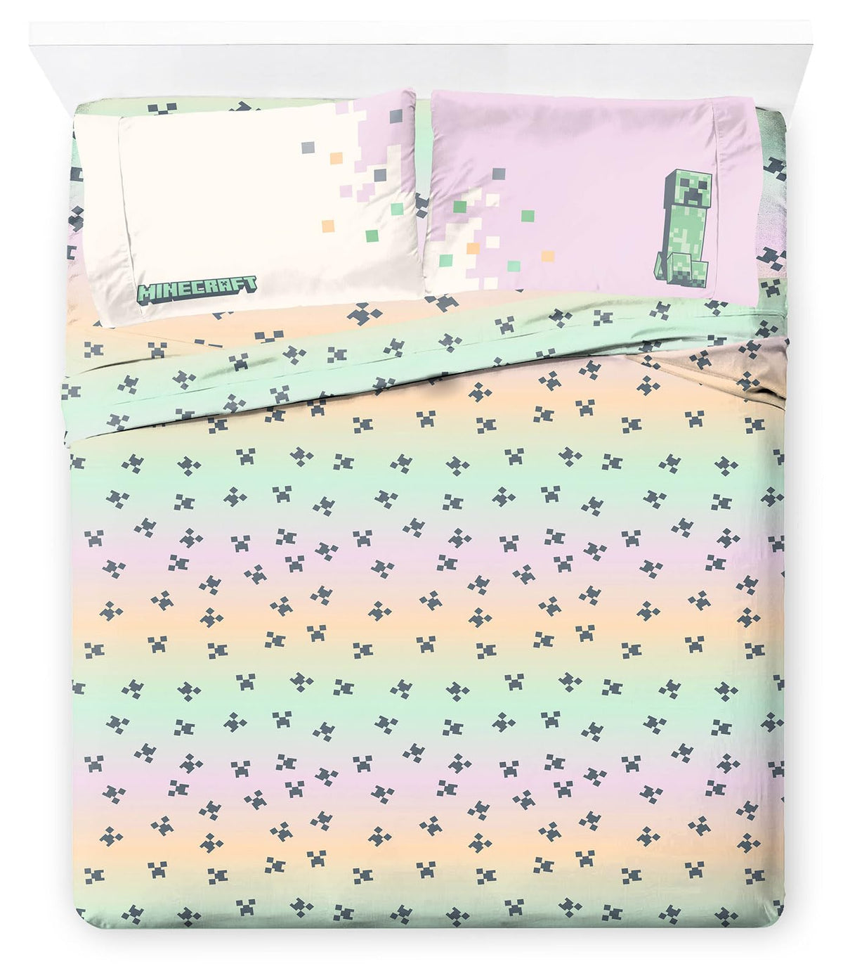 Jay Franco Minecraft Creeper Full Size Sheet Set - Super Soft 4 Piece Kids Bedding Set - Microfiber Sheets Includes Reversible P