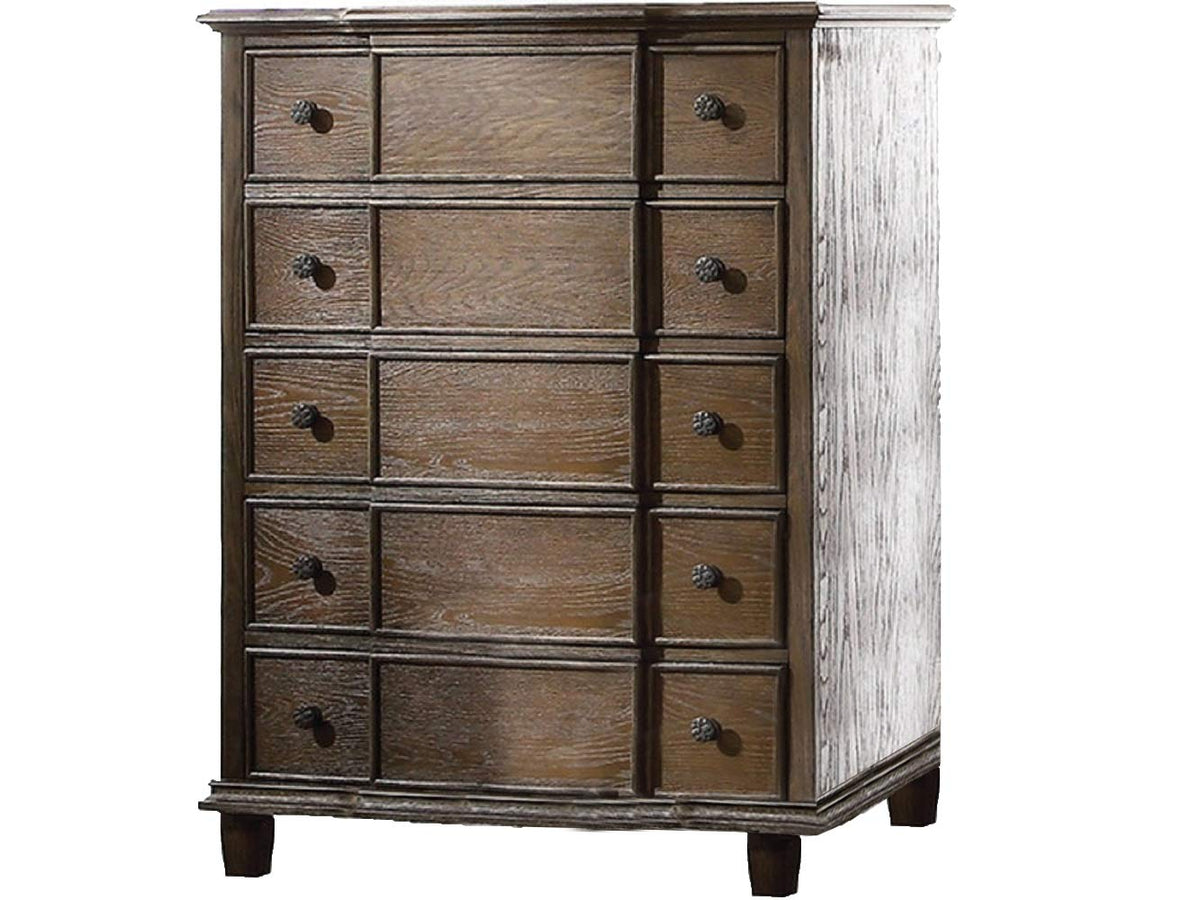 Acme Baudouin 5 Drawer Chest In Weathered Oak