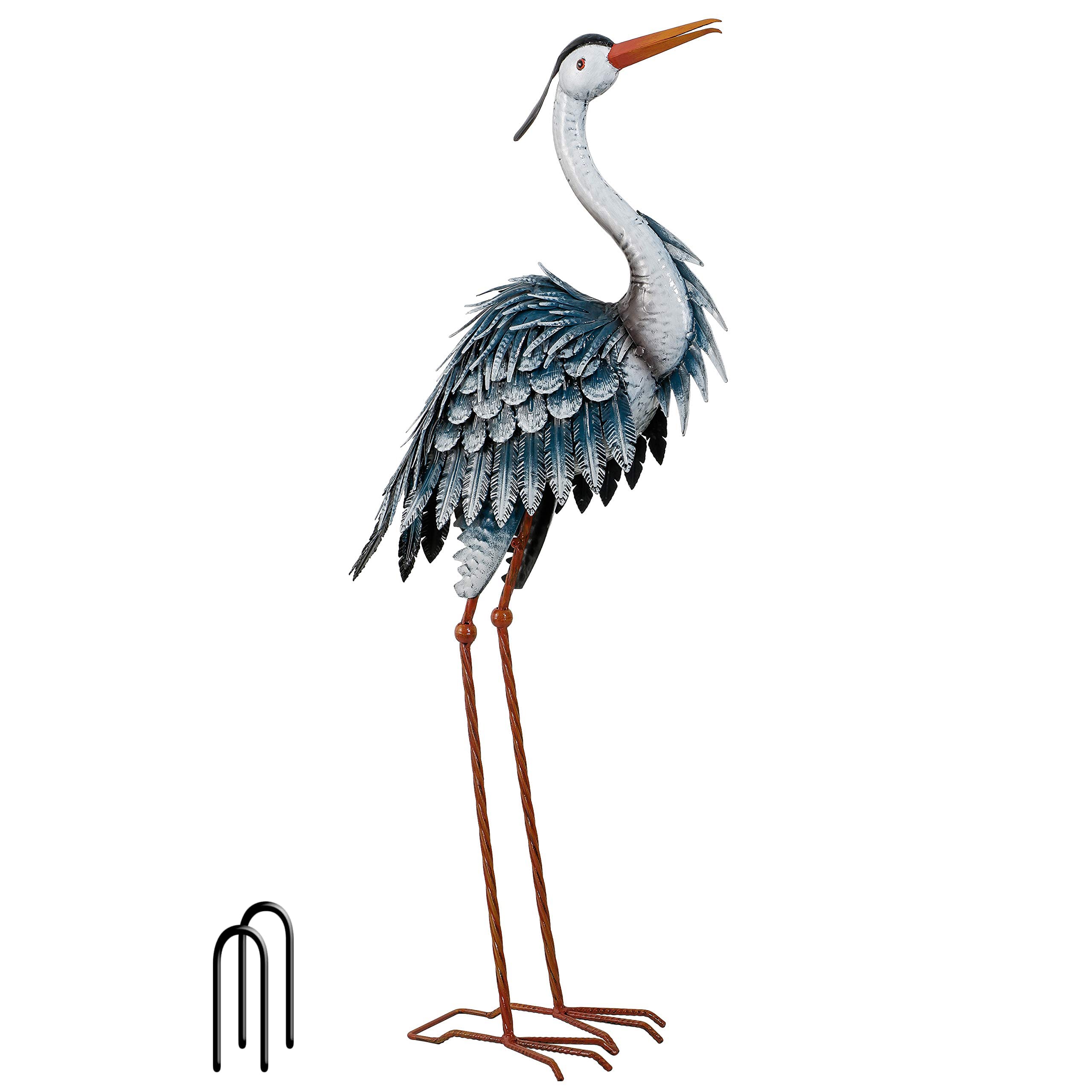 Teresa'S Collections Garden Decor Blue Heron Sculptures Great Yard Decor, 33.8 Inch Coastal Metal Cranes Statues Decoy For Outdo