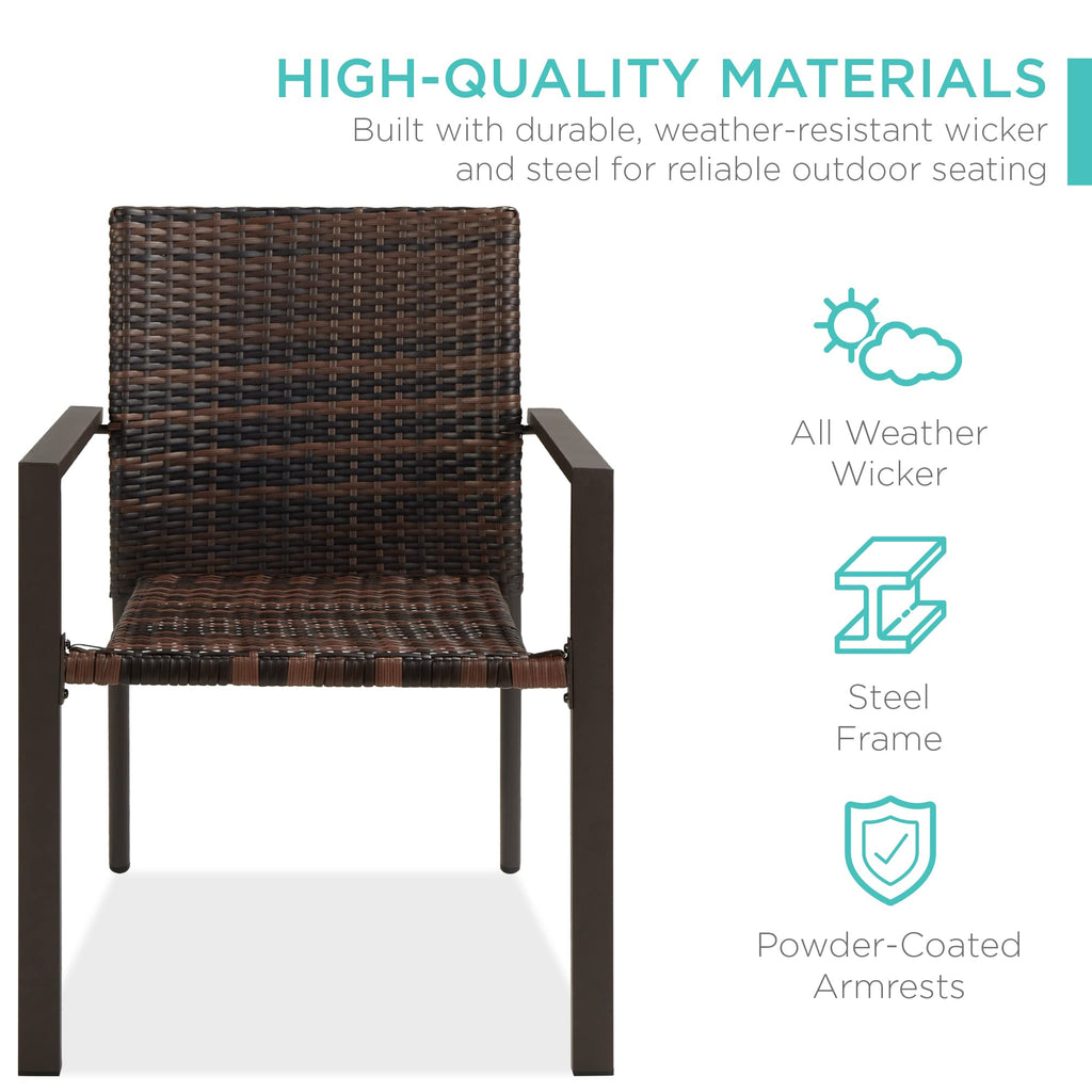 Best Choice Products Set Of 2 Stackable Outdoor Wicker Dining Chairs All-Weather Firepit Armchair W/Armrests, Steel Frame For Patio, Deck, Garden, Yard - Brown