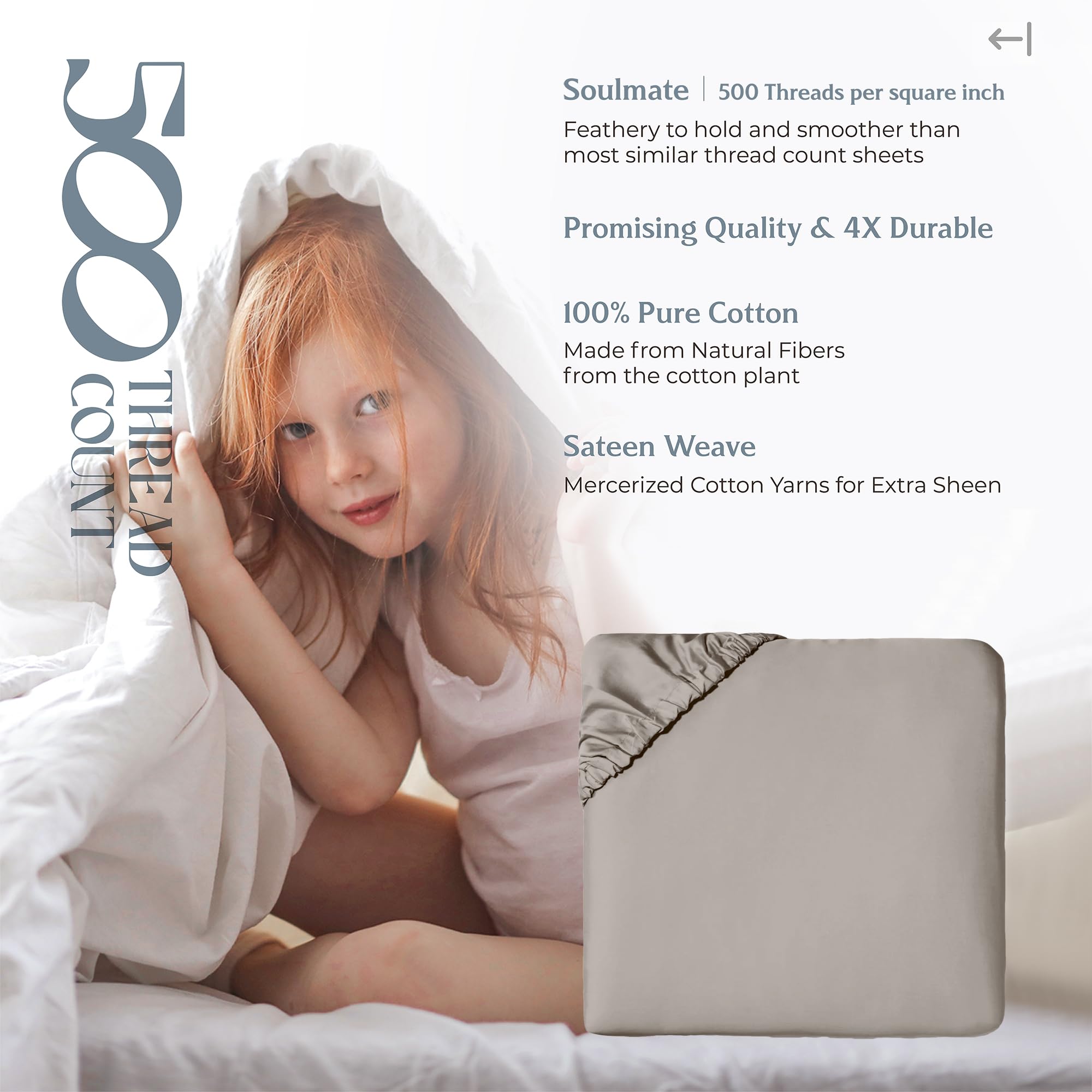 Mayfair Linen Twin Xl Fitted Sheet Only - 100% Cotton 500 Thread Count 16'' Deep Pocket Fitted Sheet Twin Xl, Soft Cooling Satee