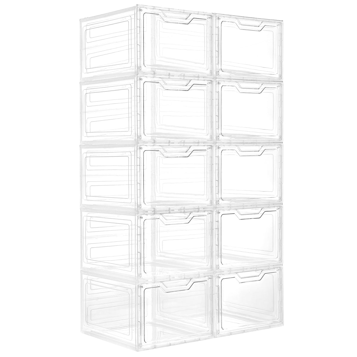 Tivuze Storage Bins with Lids 10 Pack Clear Stackable Plastic Closet Organizers Containers w/Magnetic Door Box for Wardrobe Bedr