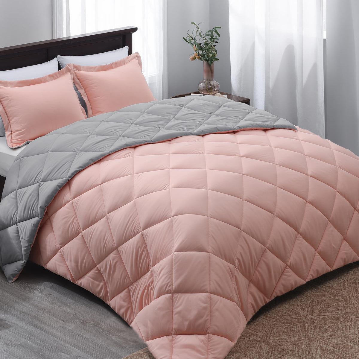 Basic Beyond King Size Comforter Set - Pink King Size Comforter Set, Reversible King Bed Comforter Set For All Seasons, Baby Pin