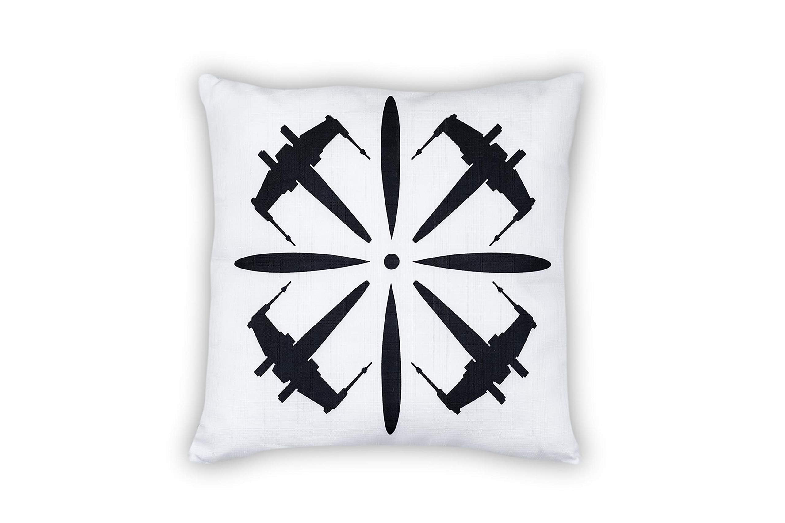 Star Wars White Throw Pillow | Black X-Wing Fighter Cluster Design | Water & Fade Resistant Fabric For Indoor & Outdoor Use | 18