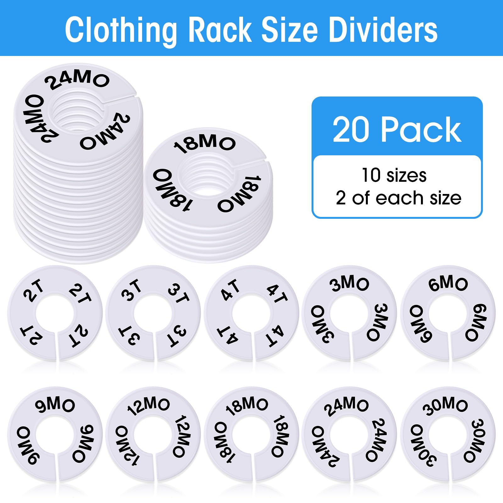 Blulu 10 Pack Clothing Rack Size Dividers Round Hangers Dividers