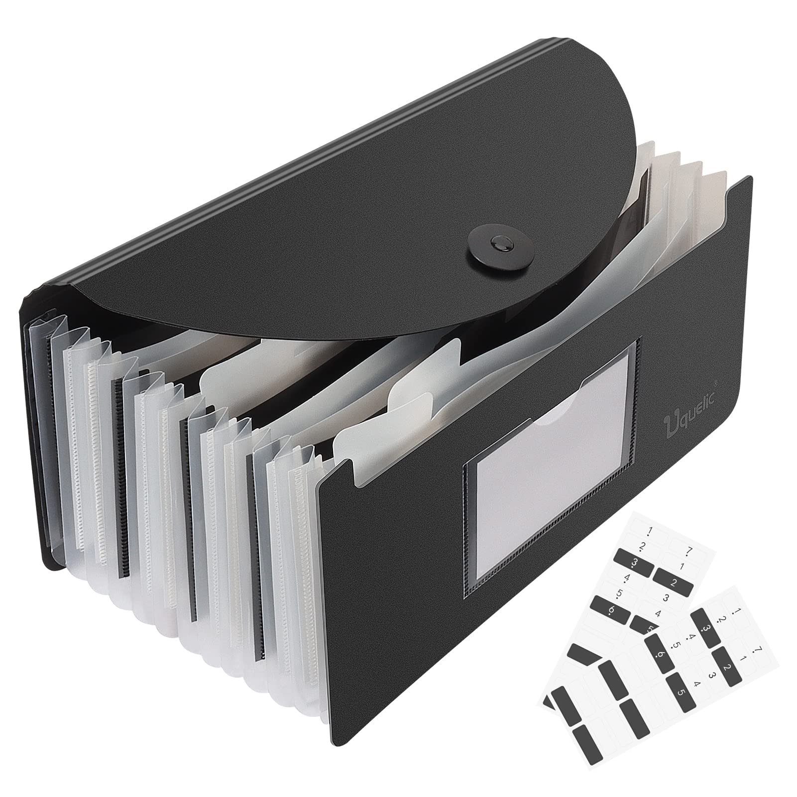 Uquelic Desk Stand Receipt Folder - Piano Key 13 Pockets Expanding Accordion Coupons Storage/Expandable Large Capacity Small Doc