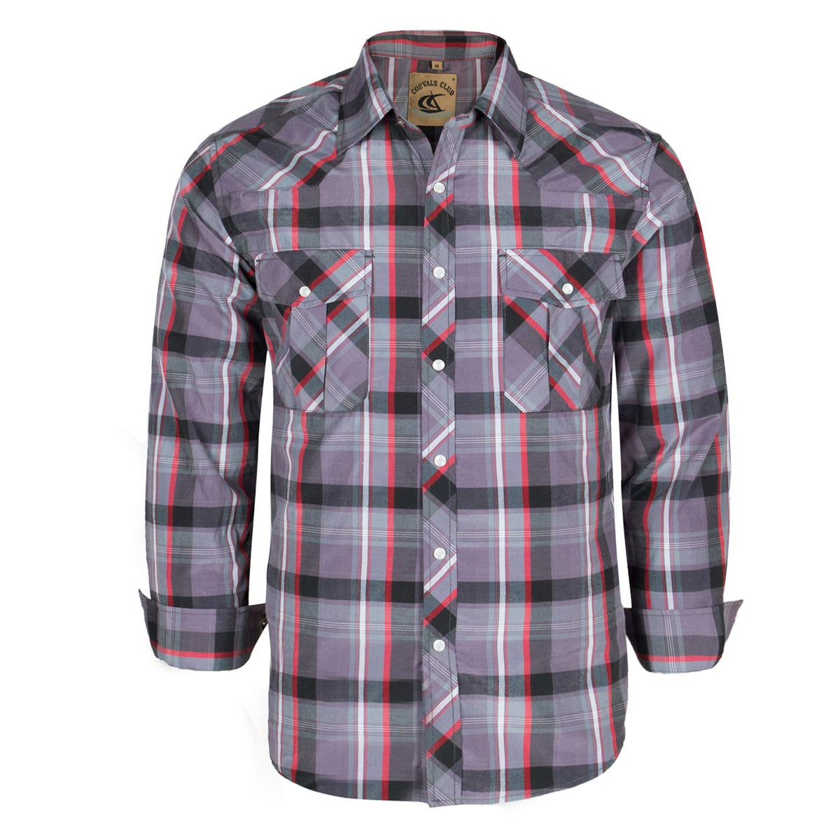 Coevals Club Mens Western Cowboy Long Sleeve Pearl Snap Casual Plaid Work Shirts (Red  Gray 23 L)