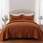 Sunstyle Home Quilt Set King Brunt Orange Lightweight Bedspread Soft Reversible Coverlet For All Season 3Pcs Leaf Embroidered Qu