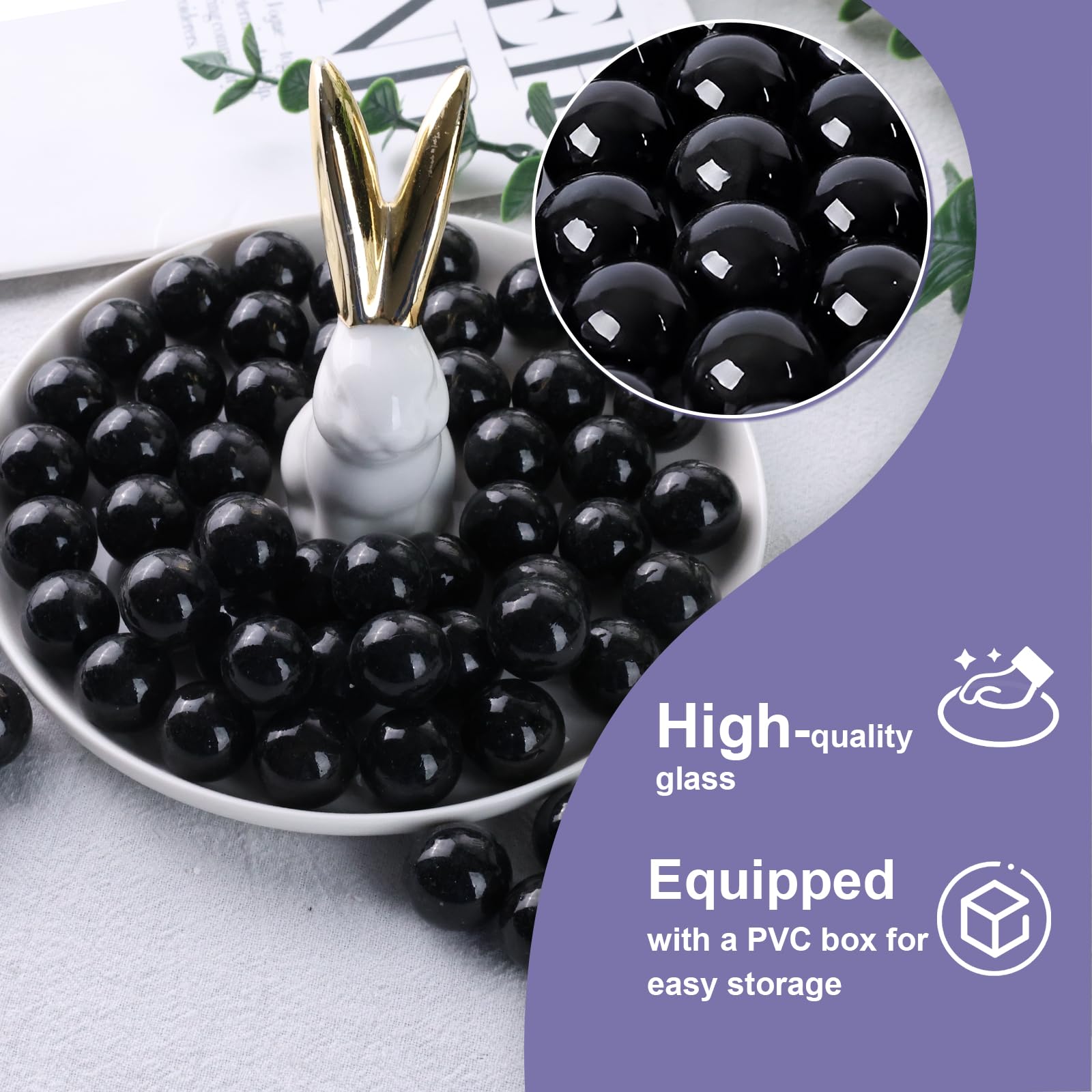 Domestar 1Lb Glass Marbles Bulk, Round Glass Marbles 0.63 Inch Vase Fillers Black Glass Beads For Marble Runs Home Decor