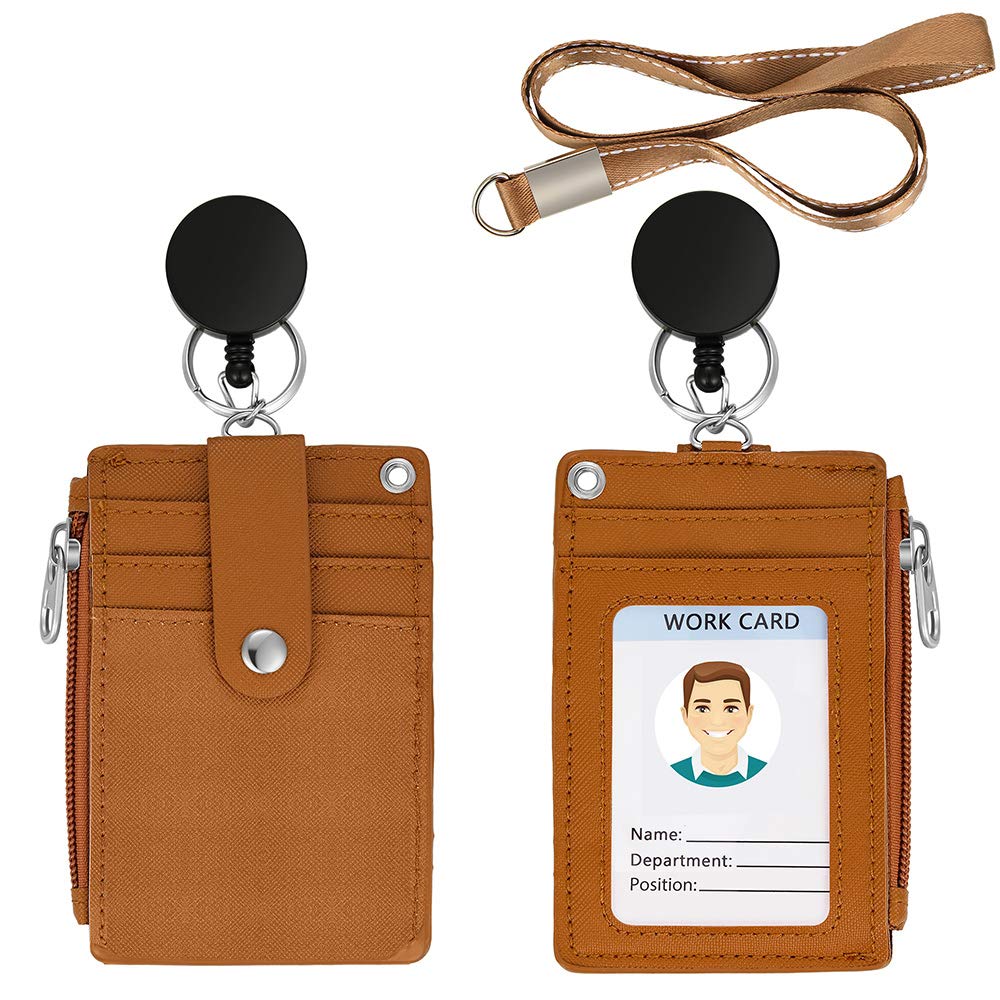 Woosifun Cute Id Badge Holder Retractable Lanyard Reel Clip With Heavy Duty Carabiner, 5 Card Slots In 2 Sided With Key Ring And