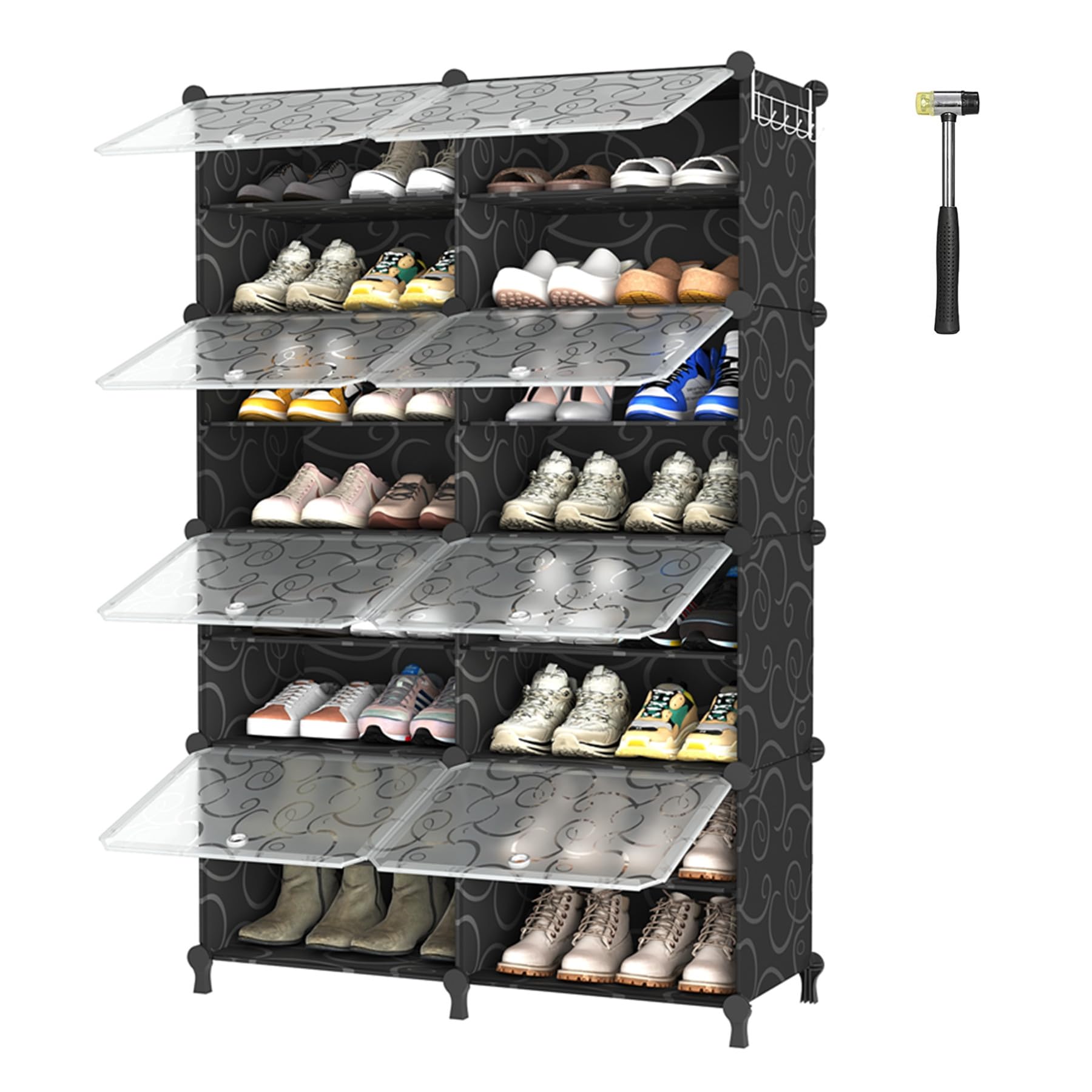 Awtatos Shoe Rack, 8 Tier Shoe Storage Cabinet With Door, 32 Pair Shoe Organizer Shelves For Closet Hallway Bedroom Entryway, Bl