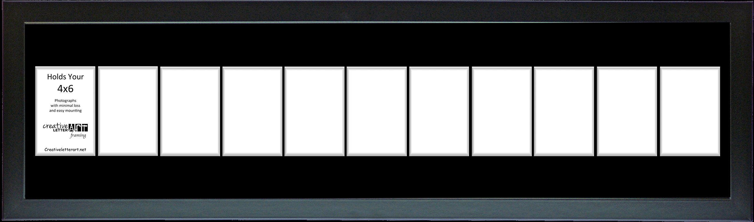 Creative Letter Art 4    x 6    Multiple Opening Picture Frame Collage with 11 holes, Manhattan Black Frame with 10 x 44-inch Bl
