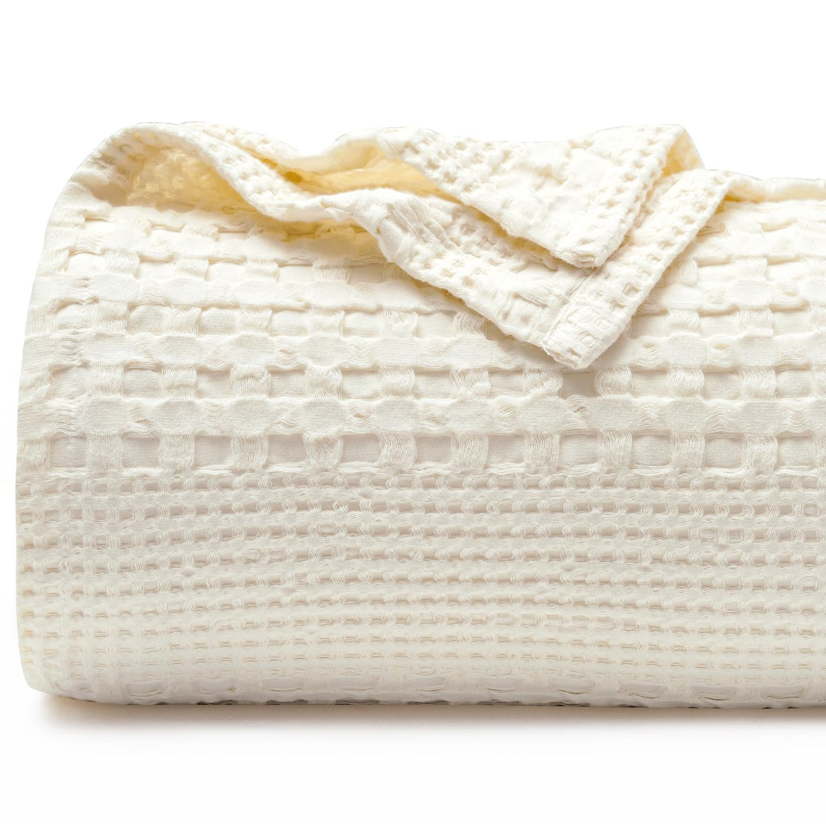 Phf 100% Cotton Waffle Weave Blanket Queen Size - Washed Soft Lightweight Blanket For All Season - Breathable And Skin-Friendly