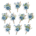 YSUCAU Rose Boutonnieres for Men Wedding Groom and Groomsmen Boutonniere for Rustic Fall Vintage Wedding Prom, Dusty Blue,Set of