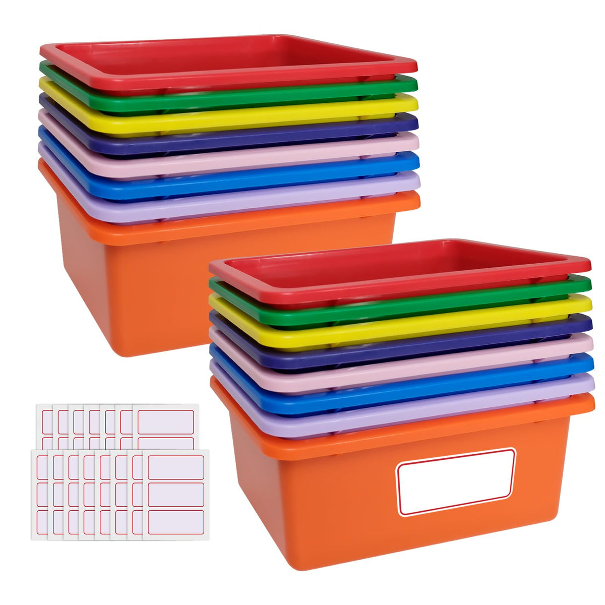 LECEHIVO 16 Pcs Plastic Cubby Storage Bins 8 Colors Home Organization Cubby Containers with 15 Sheet Labels for Classroom, Schoo