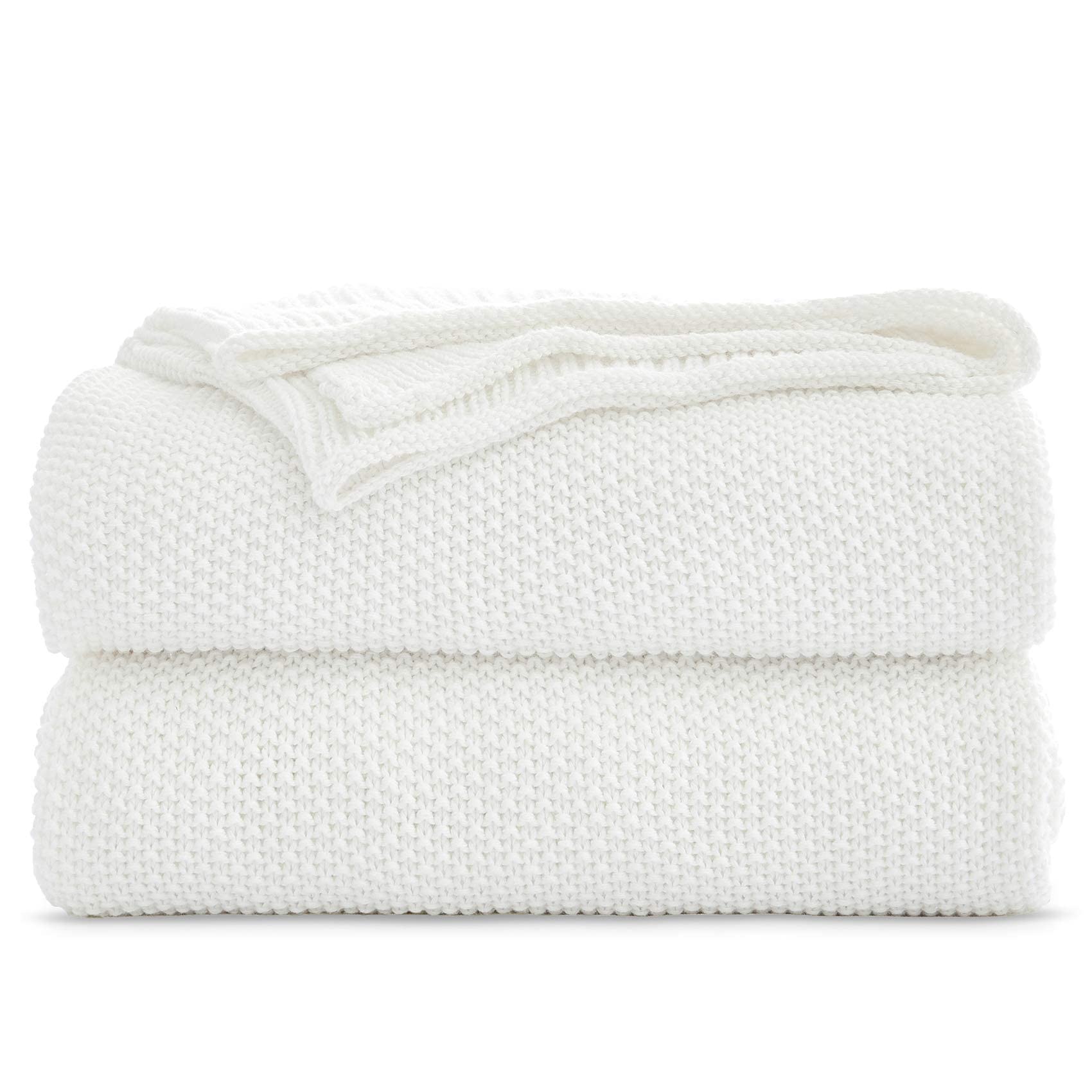 Ivory White Cotton Cable Knit Throw Blanket For Couch Sofa Chair Bed Home Decorative, 60 X 80 Inch Woven Throw Blankets With A W