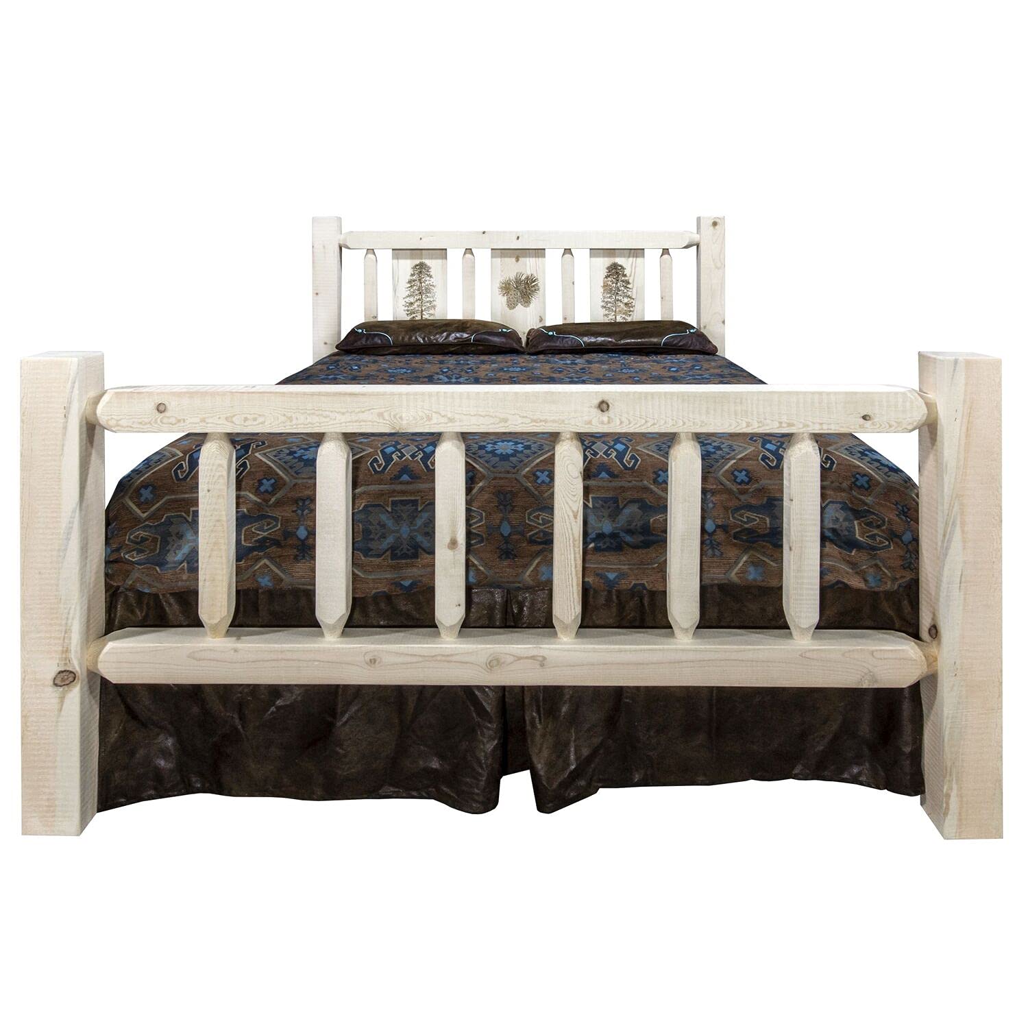 Montana Woodworks Homestead Collection Twin Bed w/Laser Engraved Pine Tree Design, Clear Lacquer Finish