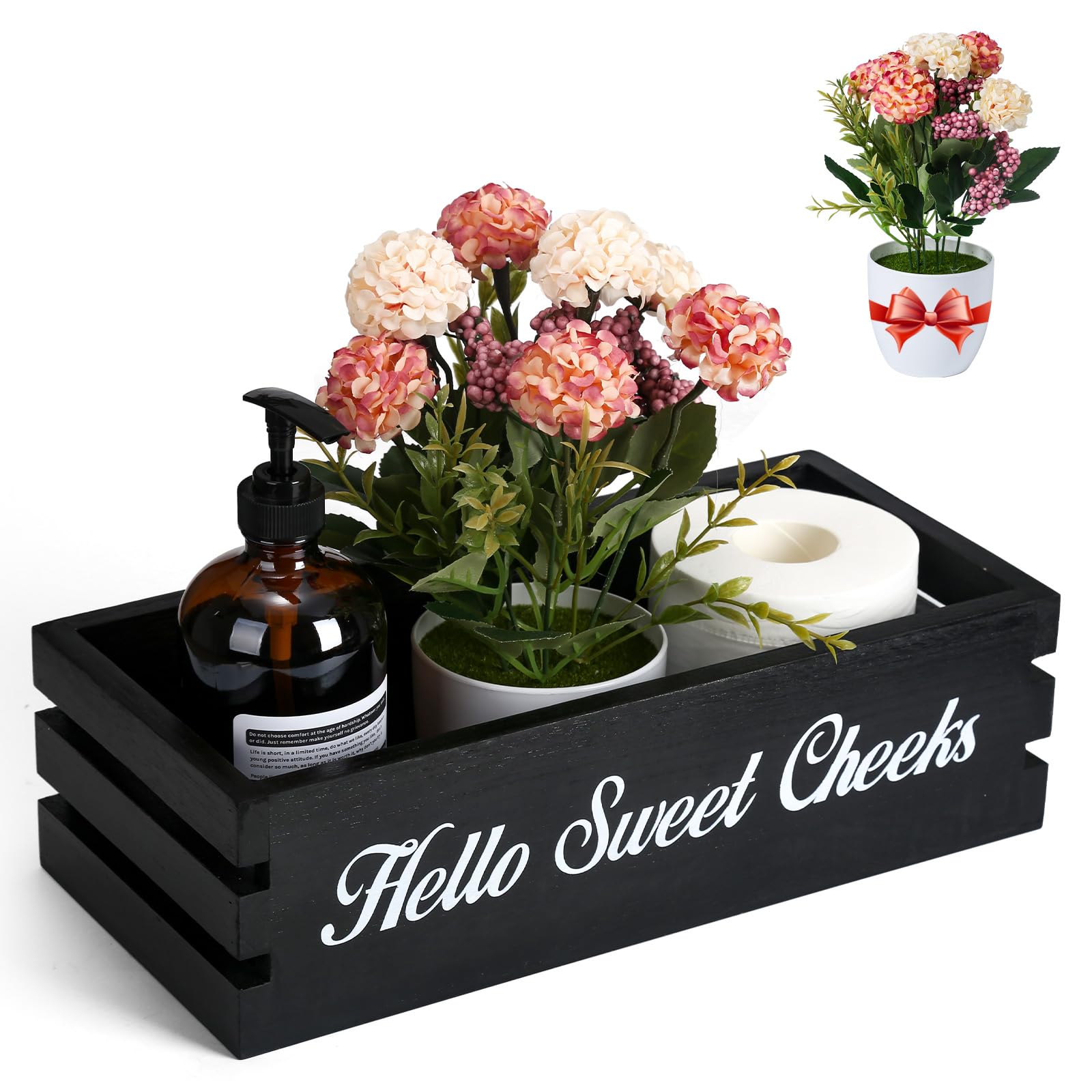 VOOWO Hello Sweet Cheeks Bathroom Decor Box, Nice Butt Bathroom Decor Box, Funny Toilet Paper Holder Wooden Toilet Paper Box for