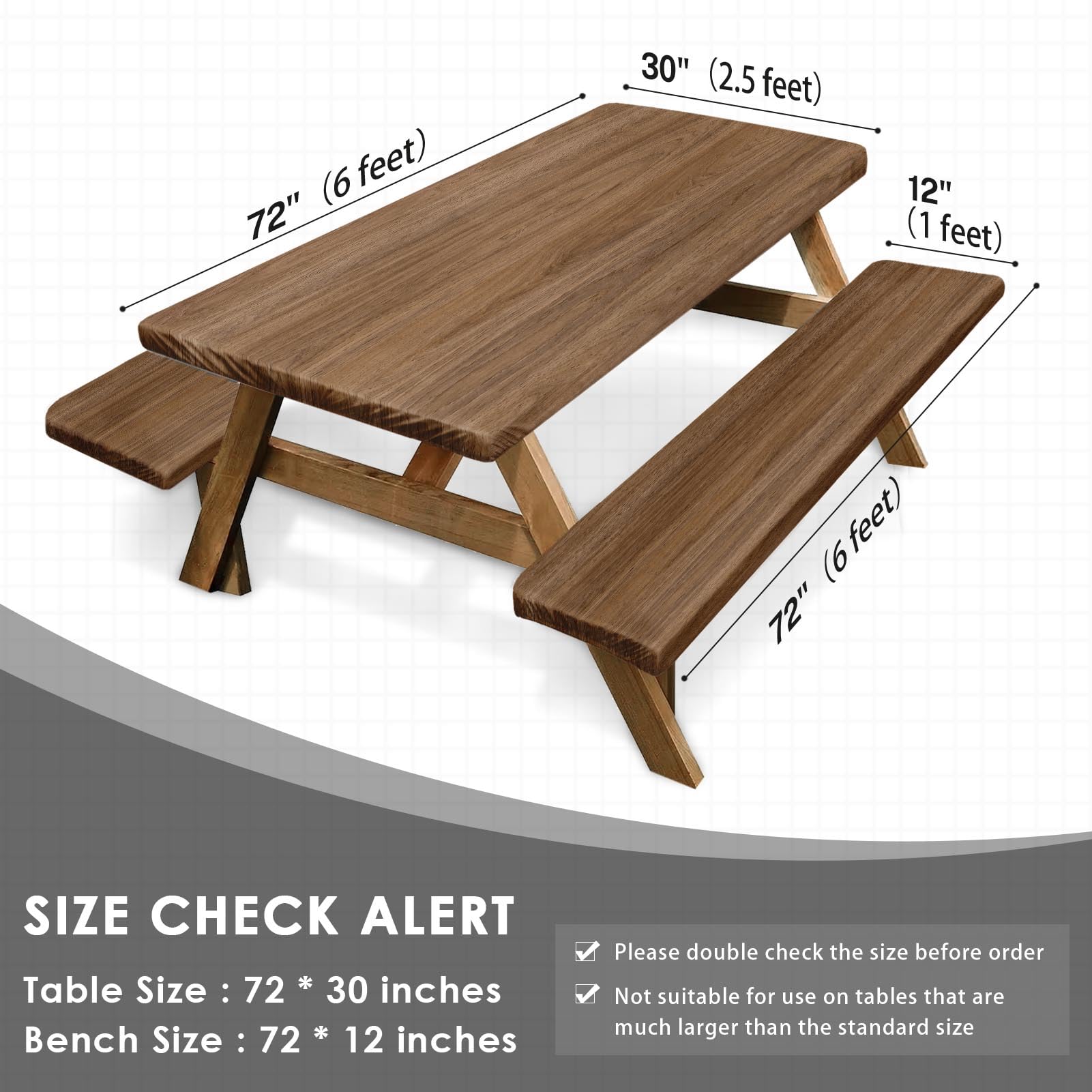 Britown Picnic Table Cover With Bench Covers Elastic Edges, Wooden Brown Fitted Table Cover, Outdoor Patio Camping Essentials 72