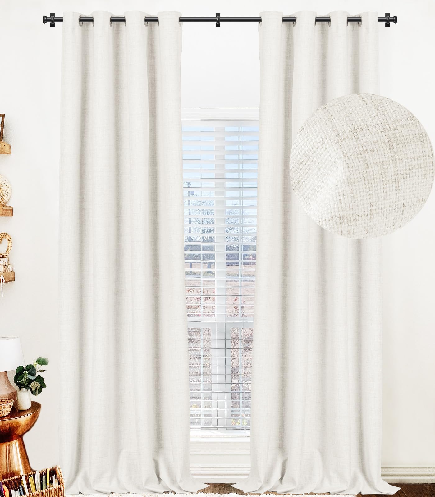 100% Blackout Curtains 63 Inches Long,Linen Blackout Curtains 63 Inch Length 2 Panels Set,Thermal Insulated Full Blackout Curtai