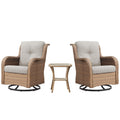 Belord Outdoor Swivel Rocker Patio Chairs - 360 Degree Swivel Glider Seating 350Lbs Weight Capacity 3 Piece Wicker Rocking Chairs Set With Side Table For Porch Balcony Deck, Yellow/Beige