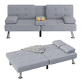 Flamaker Futon Sofa Bed Modern Folding Futon Set Linen Fabric Convertible Recliner Lounge for Living Room with 2 Cup Holders, Re