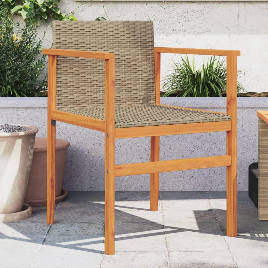 vidaXL – Patio Chairs/Outdoor Garden Furniture/2 Pcs Beige Poly Rattan/Solid Wood – Comfortable Seats with Supportive Backrest & Armrests for Deck/Patio – Durable & UV-Resistant