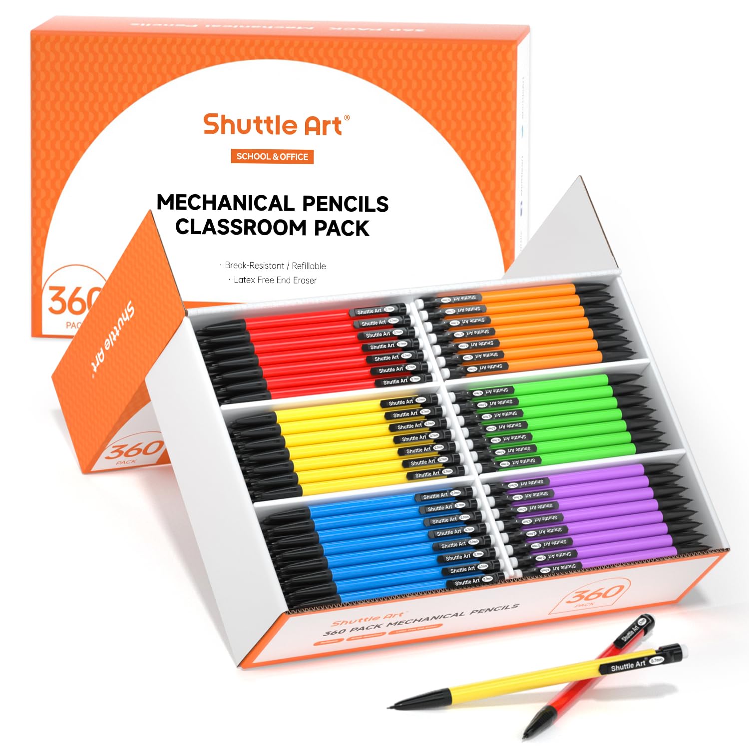 Shuttle Art Mechanical Pencils, 360 Pack Bulk Mechanical Pencils 0.7Mm Medium Point, Hb #2 Lead Pencils, Assorted Barrels, Offic