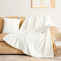Vessia Flannel Fleece White Throw Blanket(50X71 Inch) For Couch With Pillow Cover(18*18 Inch), Stripe Pattern Blanket Throw, War