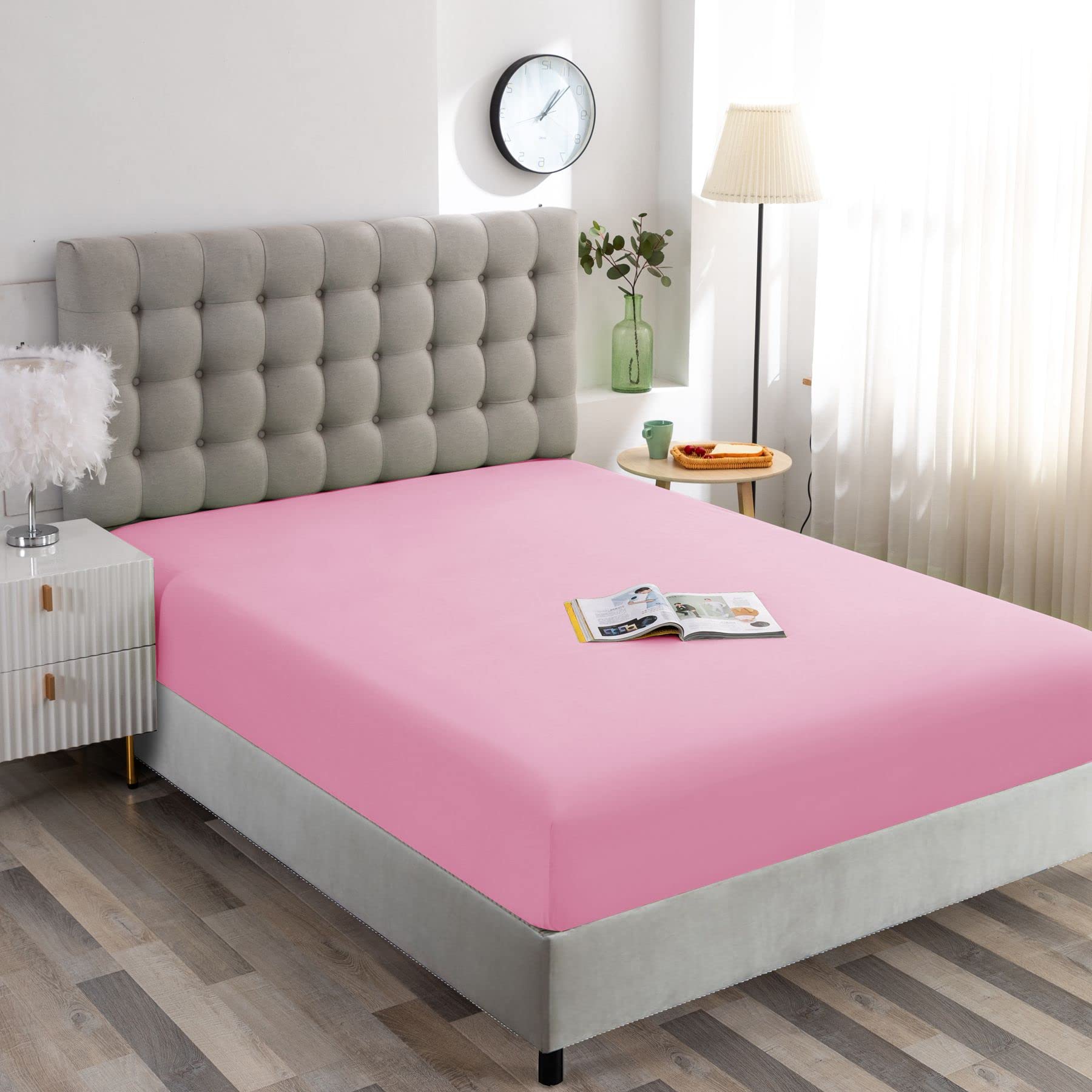 Ghooss Pink Twin Fitted Sheet-Soft Microfiber Bottom Sheet For Bed-Deep Pocket Up To 14 Inche-Wrinkle Free And Stay In Place-1 P