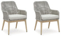 Signature Design By Ashley Seton Creek Cottage Weather Resistant Outdoor Dining Arm Chair With Cushion, Set Of 2, Light Brown &