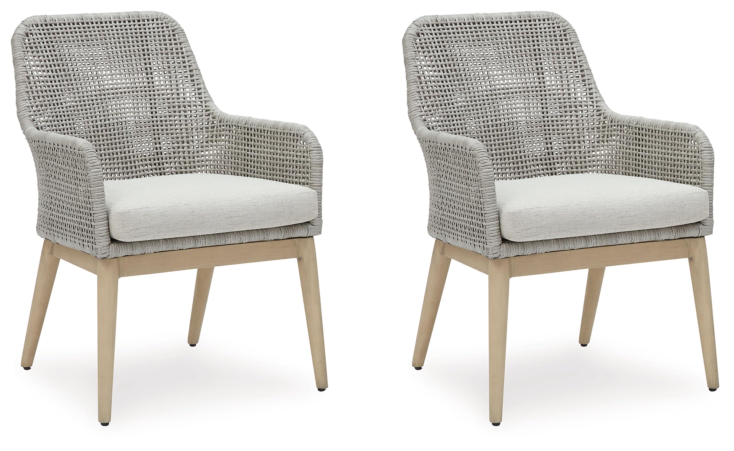 Signature Design By Ashley Seton Creek Cottage Weather Resistant Outdoor Dining Arm Chair With Cushion, Set Of 2, Light Brown &