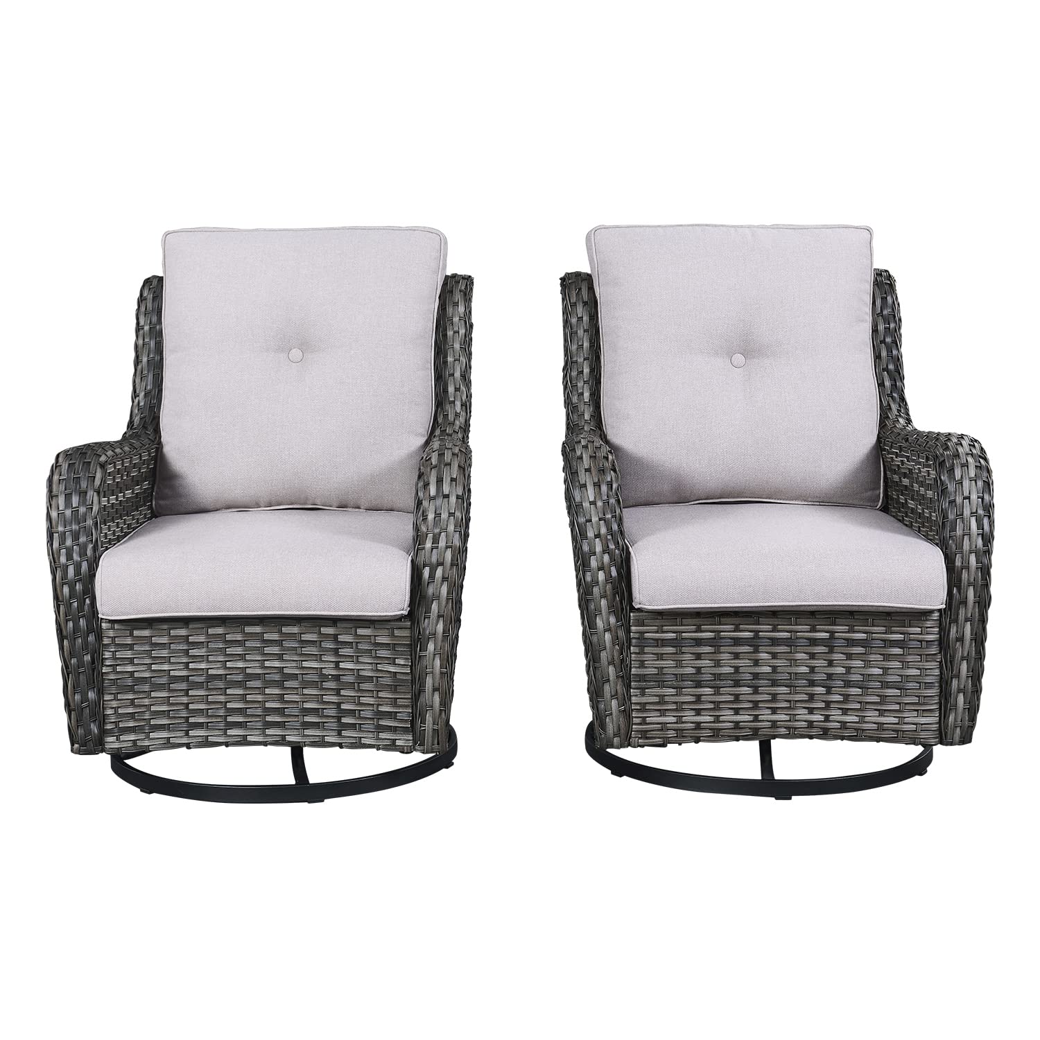 Rilyson Wicker Rocking Chair Swivel Chairs - 2 Piece Rocker Patio Chairs Set Rattan Rocking Chair For Outdoor Porch Deck Garden
