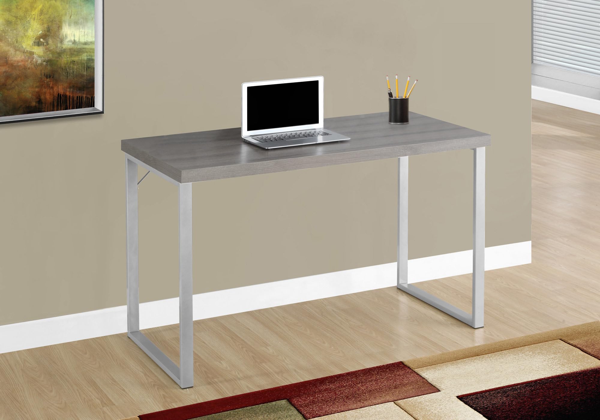 Monarch Specialties 7155 Computer Desk, Home Office, Laptop, 48&quot; L, Work, Metal, Laminate, Brown, Grey, Contemporary, Modern Desk-48 L Dark Taupe Silver, 47.25&quot; L X 23.75&quot; W X 30&quot; H