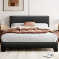 Allewie Queen Bed Frame with Adjustable Headboard, Faux Leather Platform Bed with Wood Slats, Heavy Duty Mattress Foundation, No