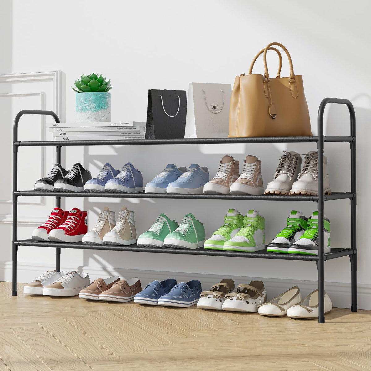 Kitsure Shoe Rack For Closet, Shoe Rack For Front Door Entrance, Sturdy Shoe Shelf, Stackable Closet Shoe Organizer For Garage, Space-Saving Shoe Rack Cabinet, Shoe Rack, Black, Large
