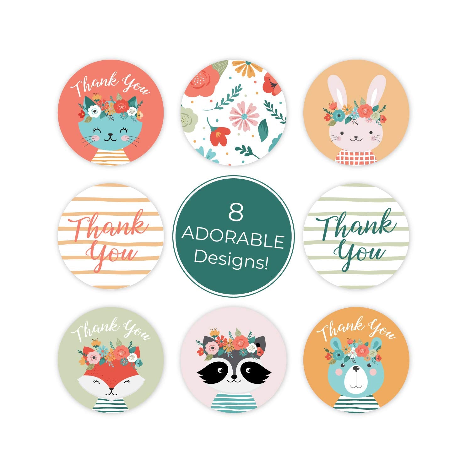 Boho Animals Thank You Stickers / 500 Kids Birthday Sticker Roll / 1.5' Round Envelope Seal Labels / 8 Baby Shower Thanks Label