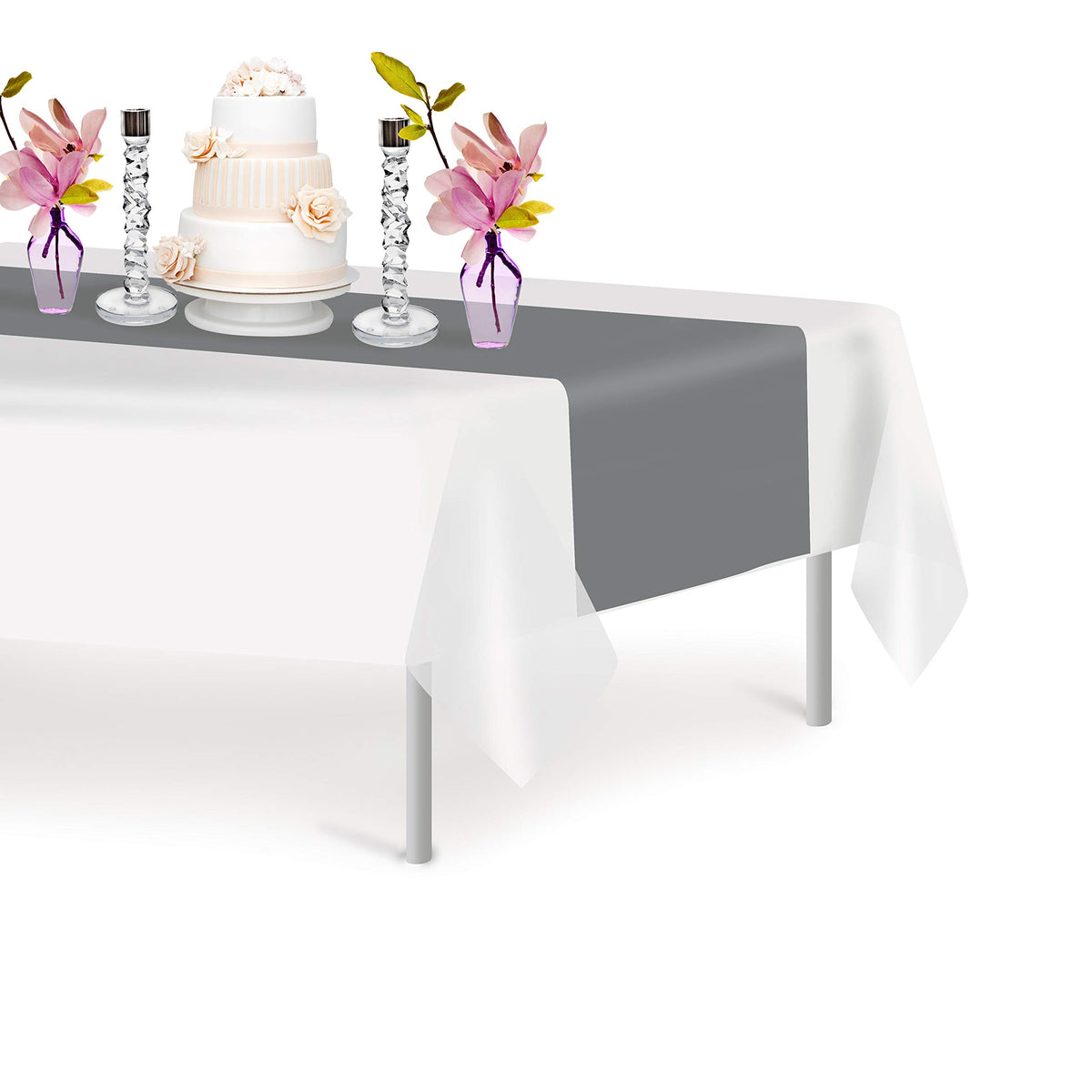 Silver 6 Pack Premium Disposable Plastic Table Runner 14 X 108 Inch Table Runner For Dinner Parties  Events By Grandipity